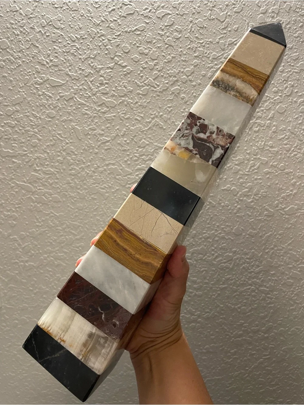 Striped Stone Obelisk Home Accent in Black, Brown, Cream